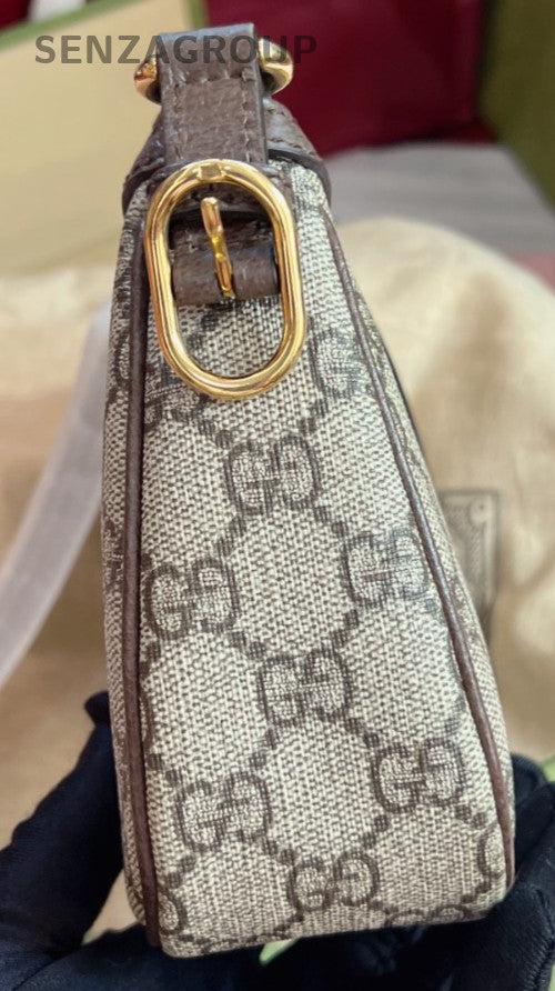 Gucci Monogram Shoulder Bag Crossbody Brown Gold Used Women Classic