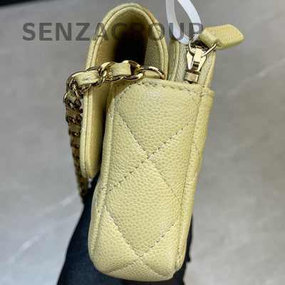 Chanel WOC Phone Chain Crossbody Bag Yellow Gold Hardware Calfskin