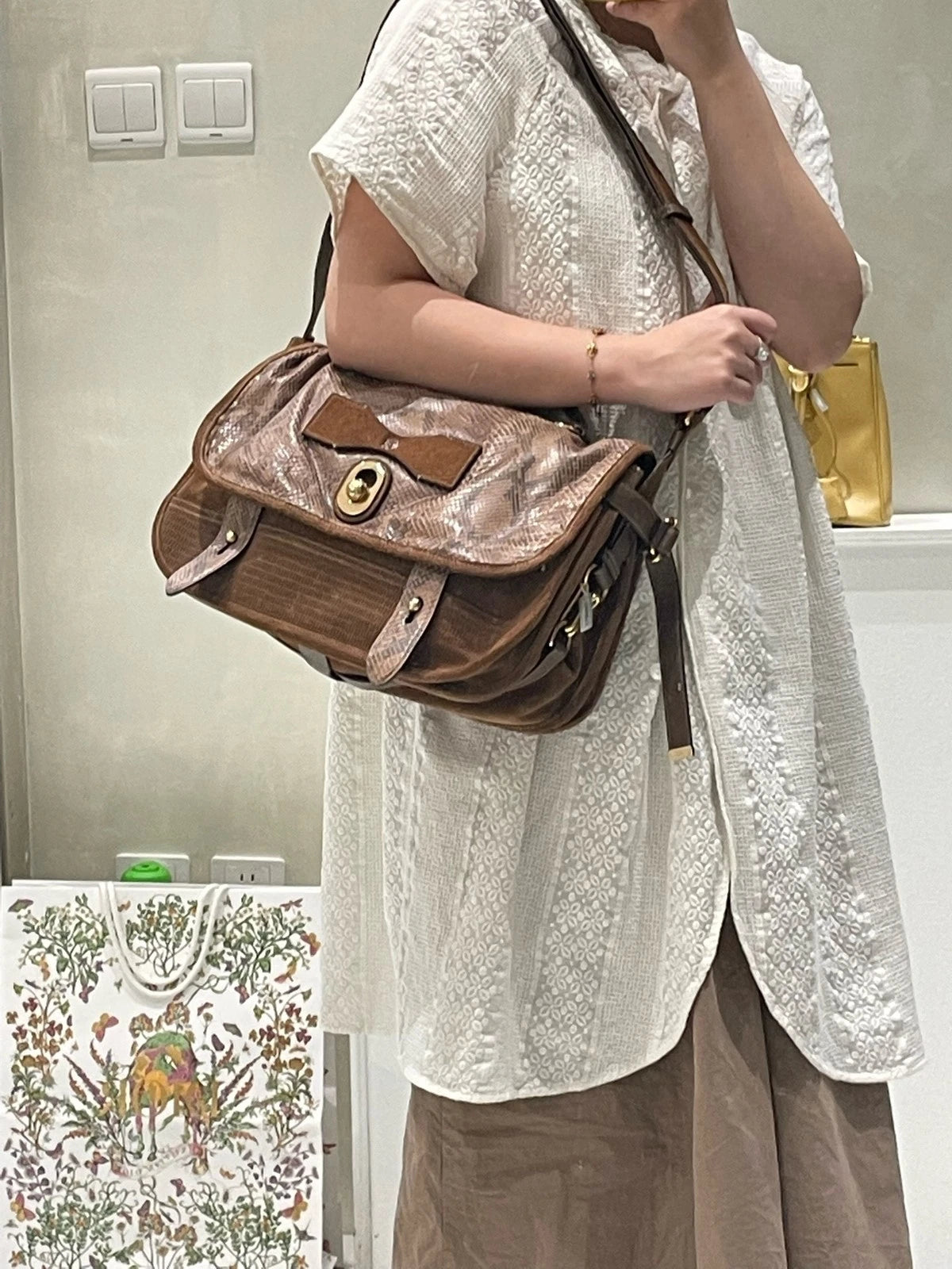 Loewe Women's Python Print Suede Crossbody Handbag Runway
