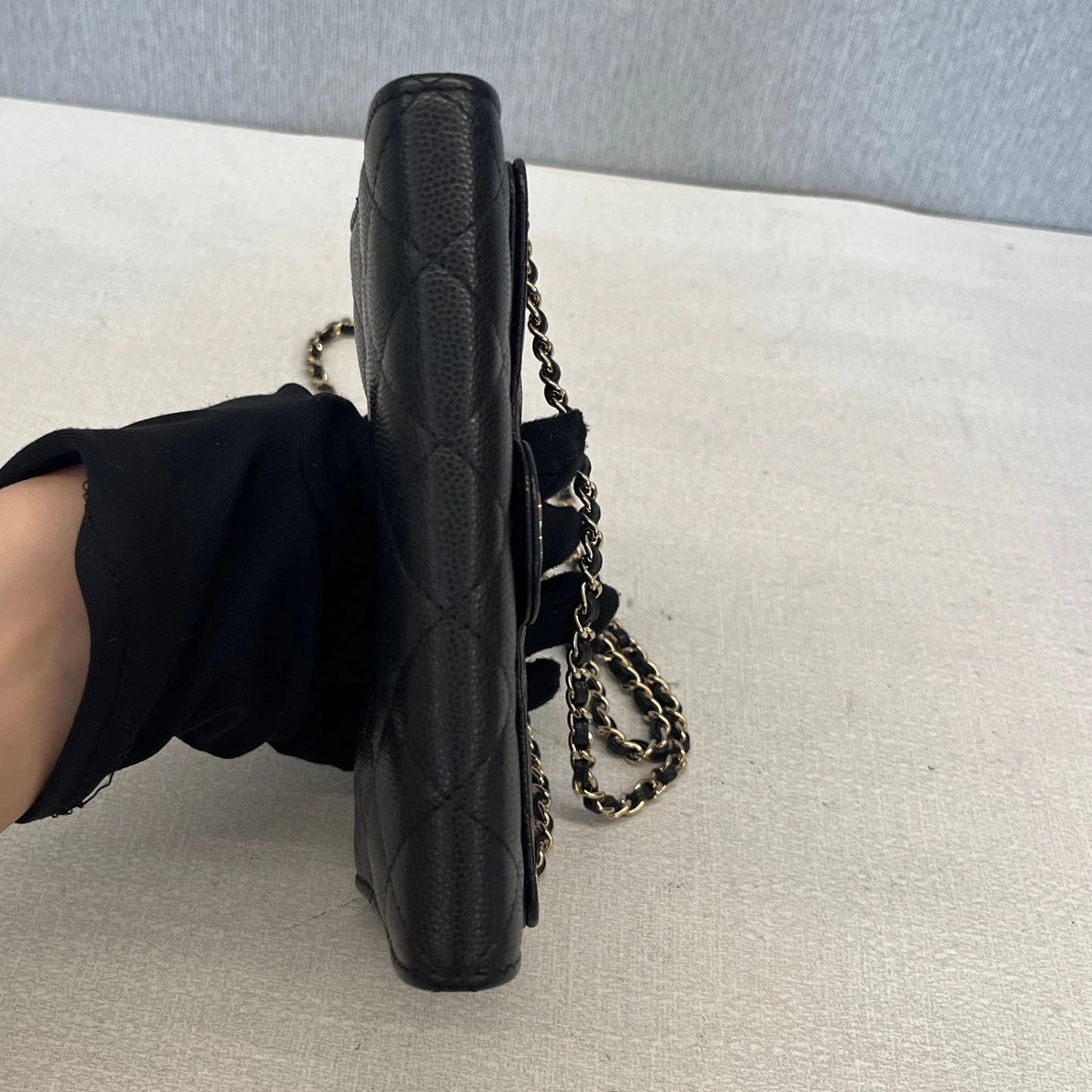 Chanel Classic Flap Calfskin Diamond Gold Chain Black Shoulder Bag Crossbody