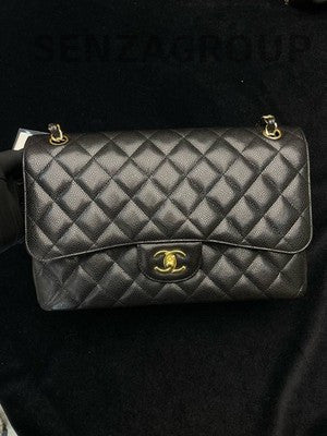 Chanel Classic Flap Jumbo Black Gold Quilted Chain Shoulder Bag