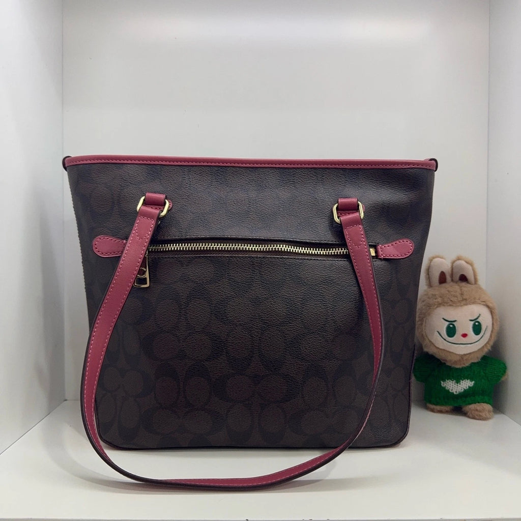 COACH Classic Monogram Canvas Leather Zip Top Tote Shoulder Bag For Women