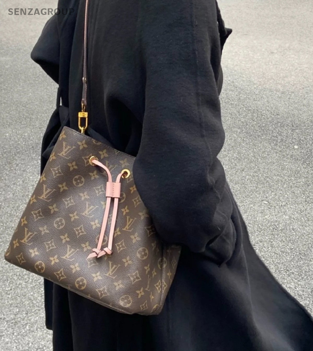 Louis Vuitton Neonoe MM Monogram Bucket Shoulder Bag Crossbody Brown Pink Women