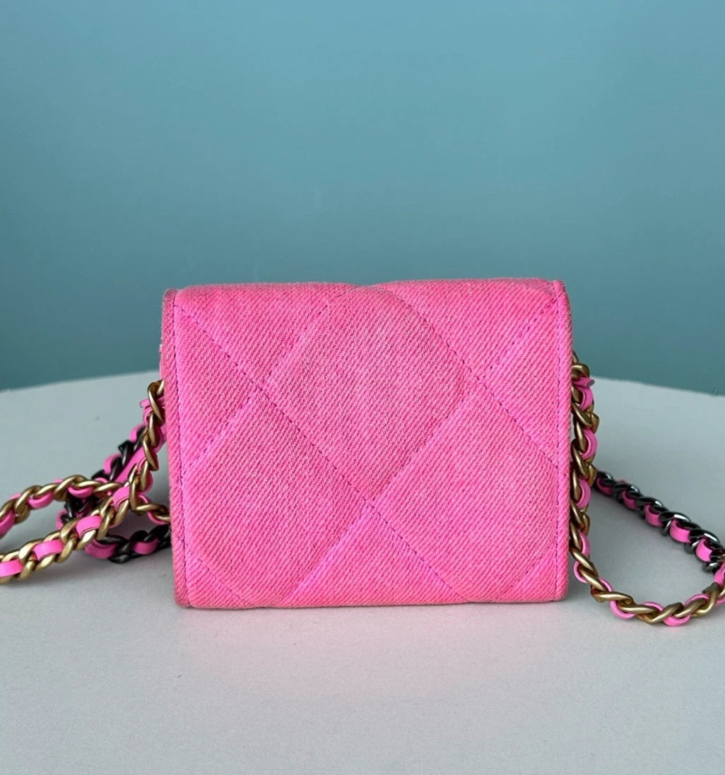 Chanel Denim Mini Chain Crossbody Bag Pink Women Fashion