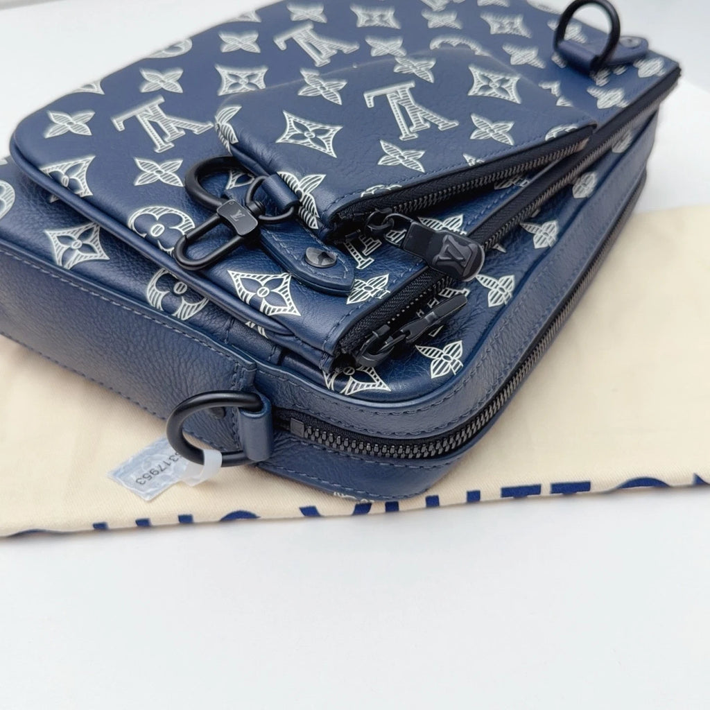 Louis Vuitton Trio Messenger Calfskin Monogram Blue Shoulder Bag Crossbody