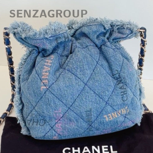 Chanel 22Bag Bucket Chain Shoulder Bag Crossbody Blue Silver Women Classic