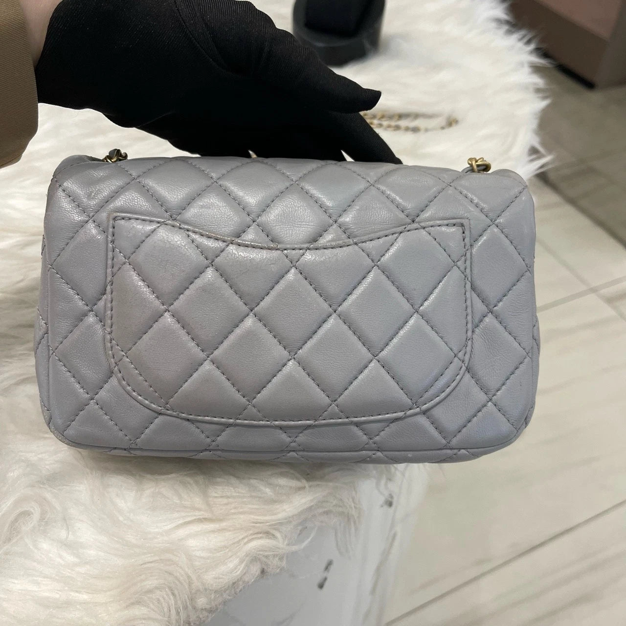Chanel Mini Gold Ball Chain Shoulder Crossbody Bag Grey Gold Classic