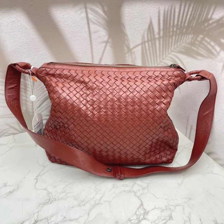 Bottega Veneta Brick Red Woven Lambskin Shoulder Crossbody For Women