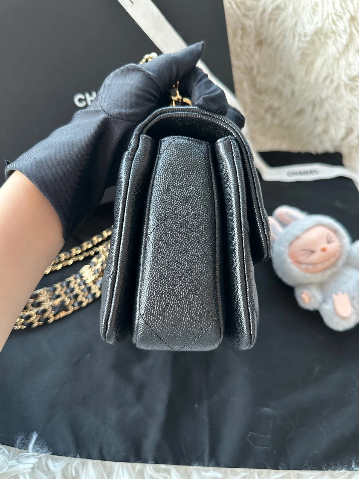 CHANEL Black Caviar Leather Square Shoulder Handbag For Women