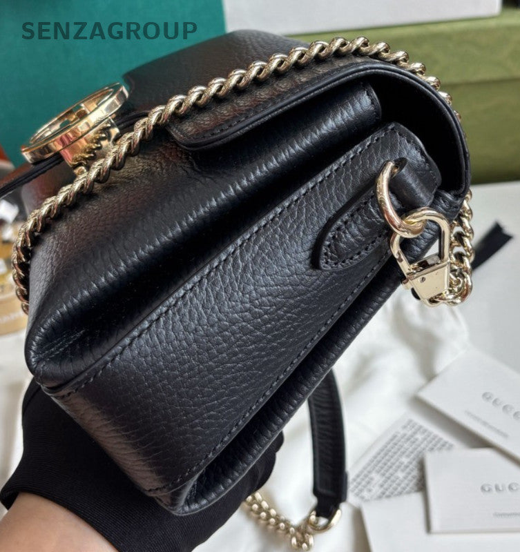Gucci GG Chain Strap Shoulder bag Crossbody Black Gold Almost Brand NEW Women