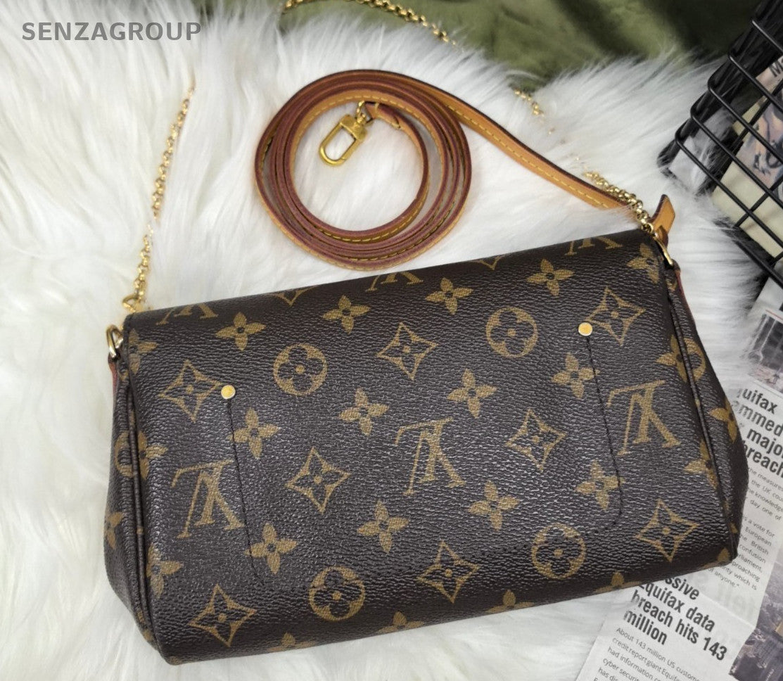 Louis Vuitton Monogram Favorite PM Leather Shoulder Crossbody Bag Women Brown
