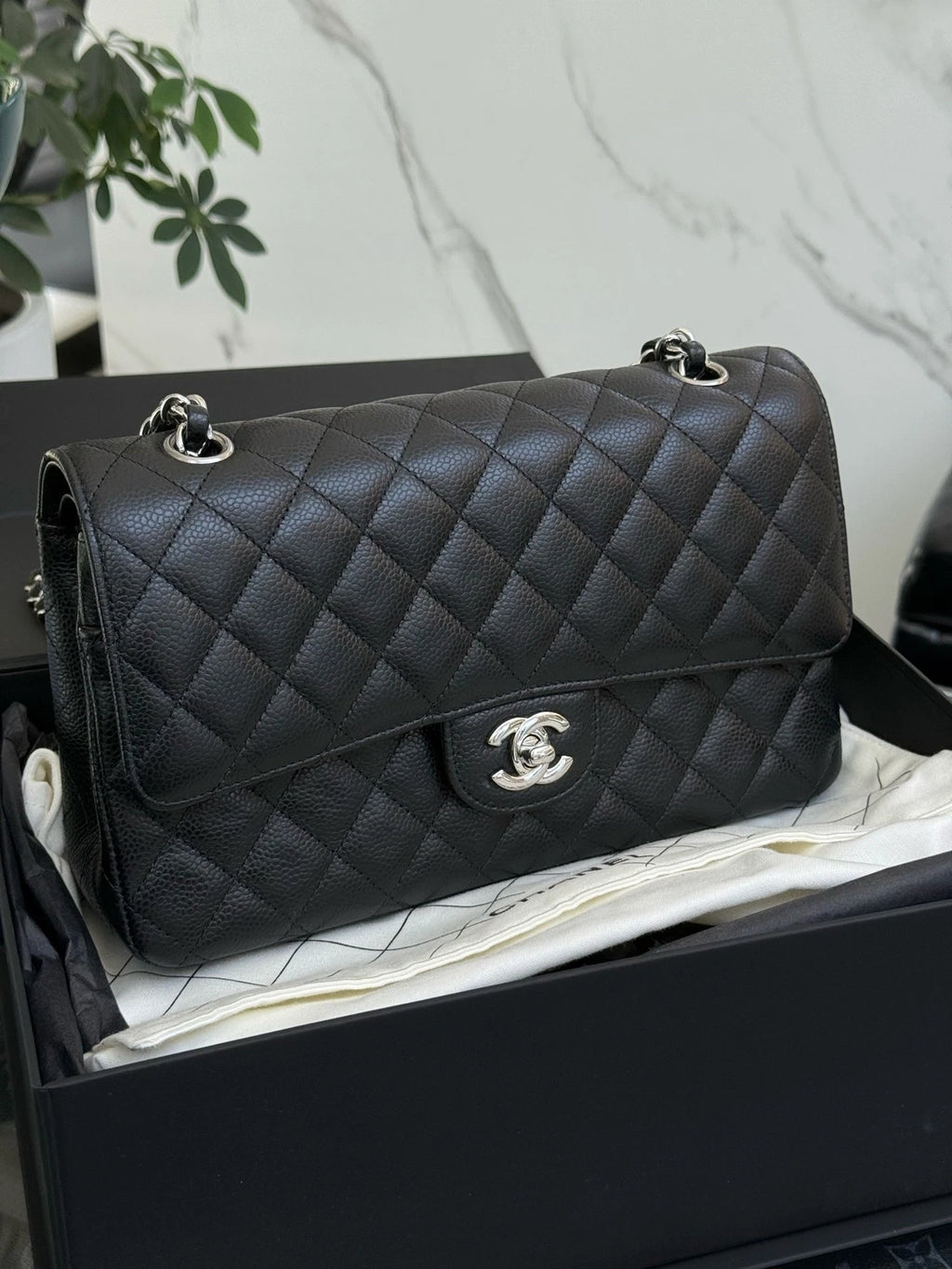 CHANEL CF Medium Black Silver Shoulder Bag for Women