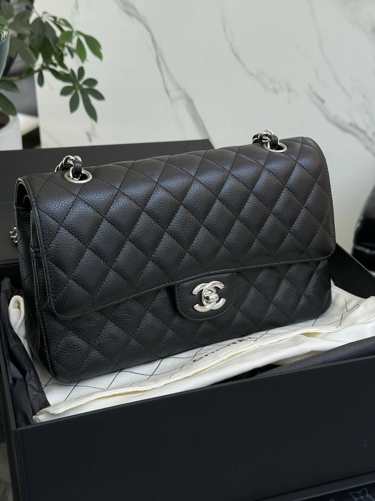 CHANEL CF Medium Black Silver Shoulder Bag for Women