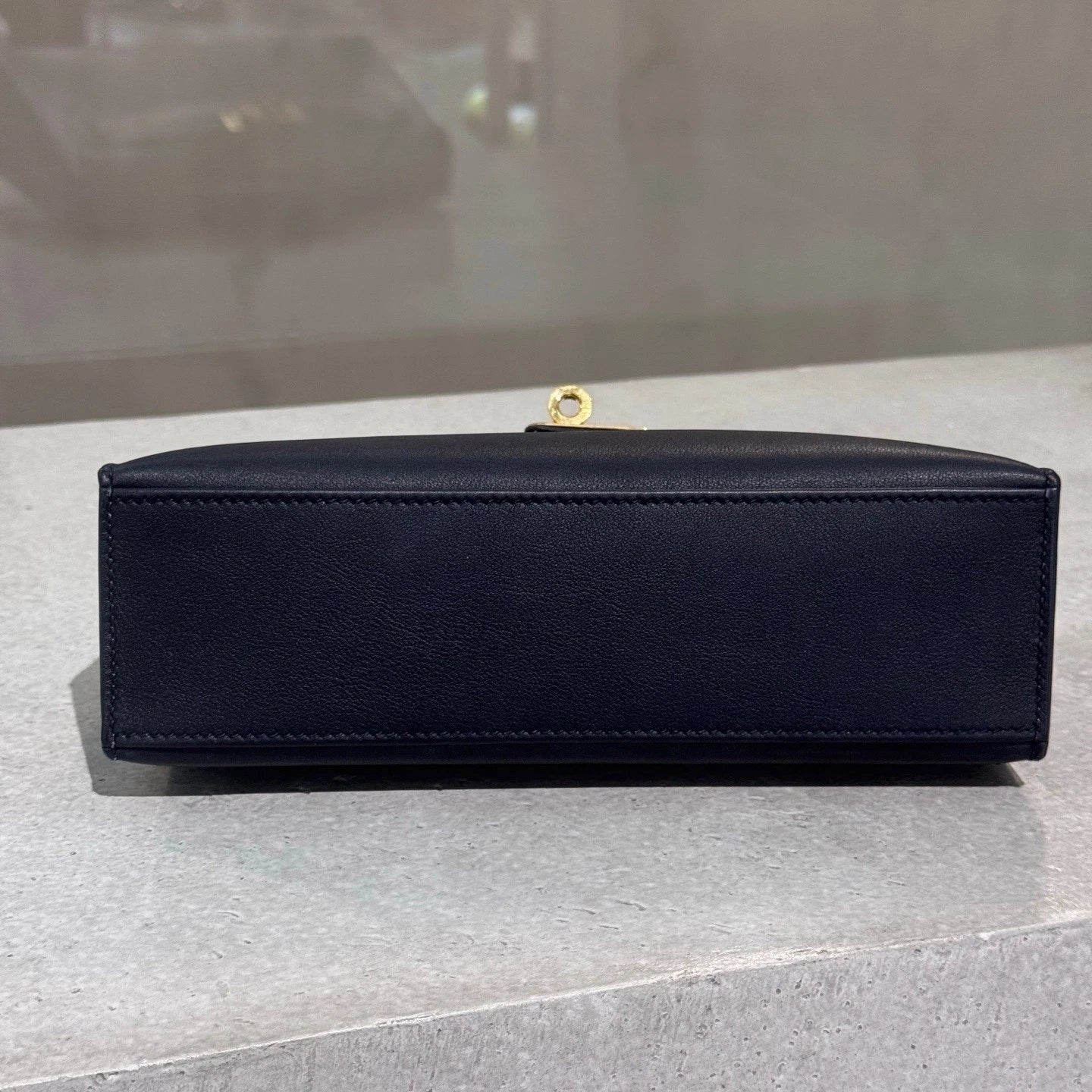 Hermes Black Gold Leather Mini Kelly Top Handle Bag For Women