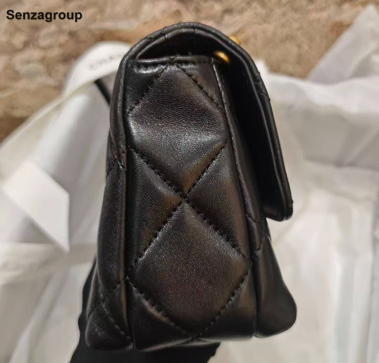 Brand New Chanel 24A Pearl Chain Shoulder Bag Black Gold Women Chip Version