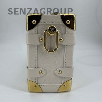 Louis Vuitton Side Calfskin Soft Box Crossbody Shoulder Bag Small White Gold