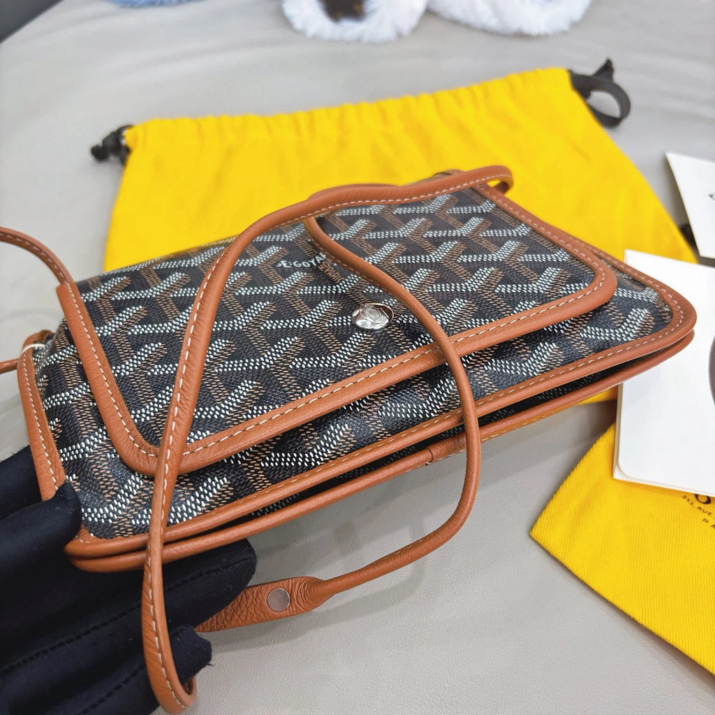 Goyard Plumet Pocket 2Way Shoulder Crossbody Brown Silver Used Women Classic