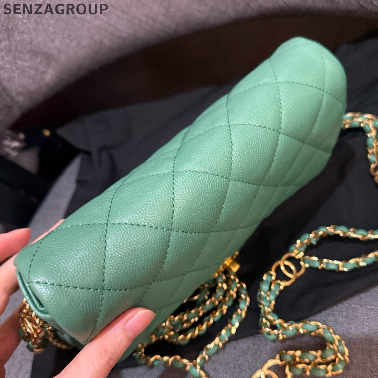 Chanel Classic Flap Green Gold Calfskin Chain Shoulder Crossbody Bag