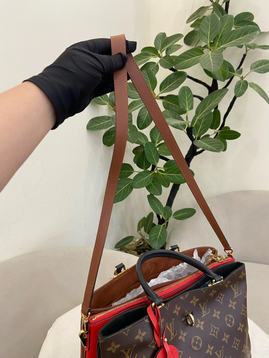 Louis Vuitton Millefeuille Monogram Top Handle Crossbody Brown Gold Women