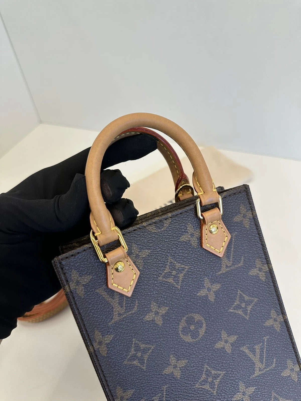 Louis Vuitton Tote Mini Monogram Top Handle Crossbody Bag Brown Women Classic