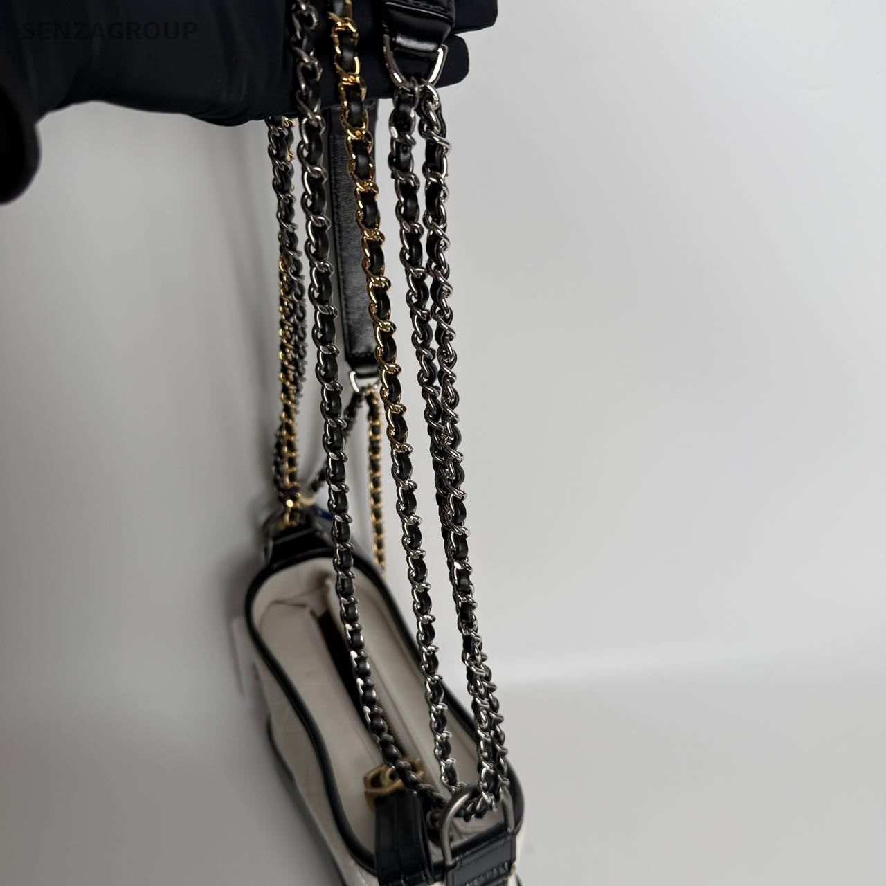 SJ0001 Chanel Gabrielle Small Hobo Bag in Black & White Quilted Leather