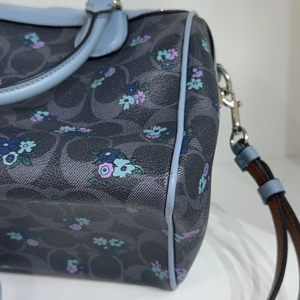Coach Floral Print Colorblock Boston Handbag Crossbody Bag For Women