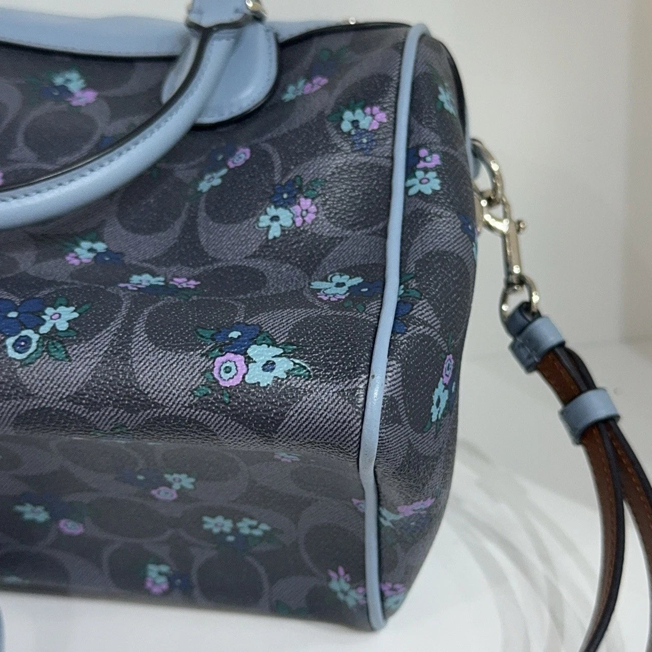 Coach Floral Print Colorblock Boston Handbag Crossbody Bag For Women
