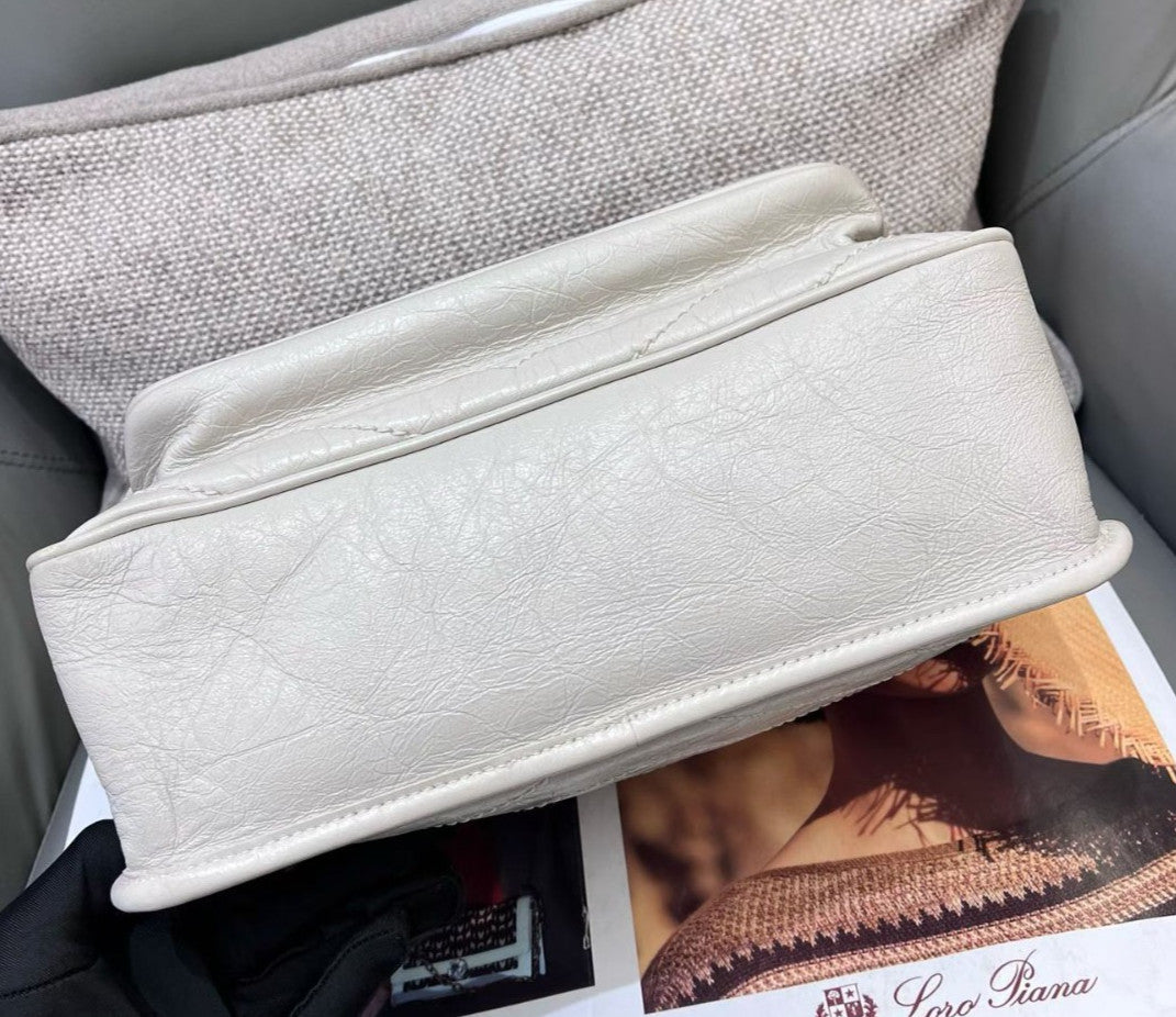 Saint Laurent Niki MM Chain Shoulder Bag White Silver Used Women Classic