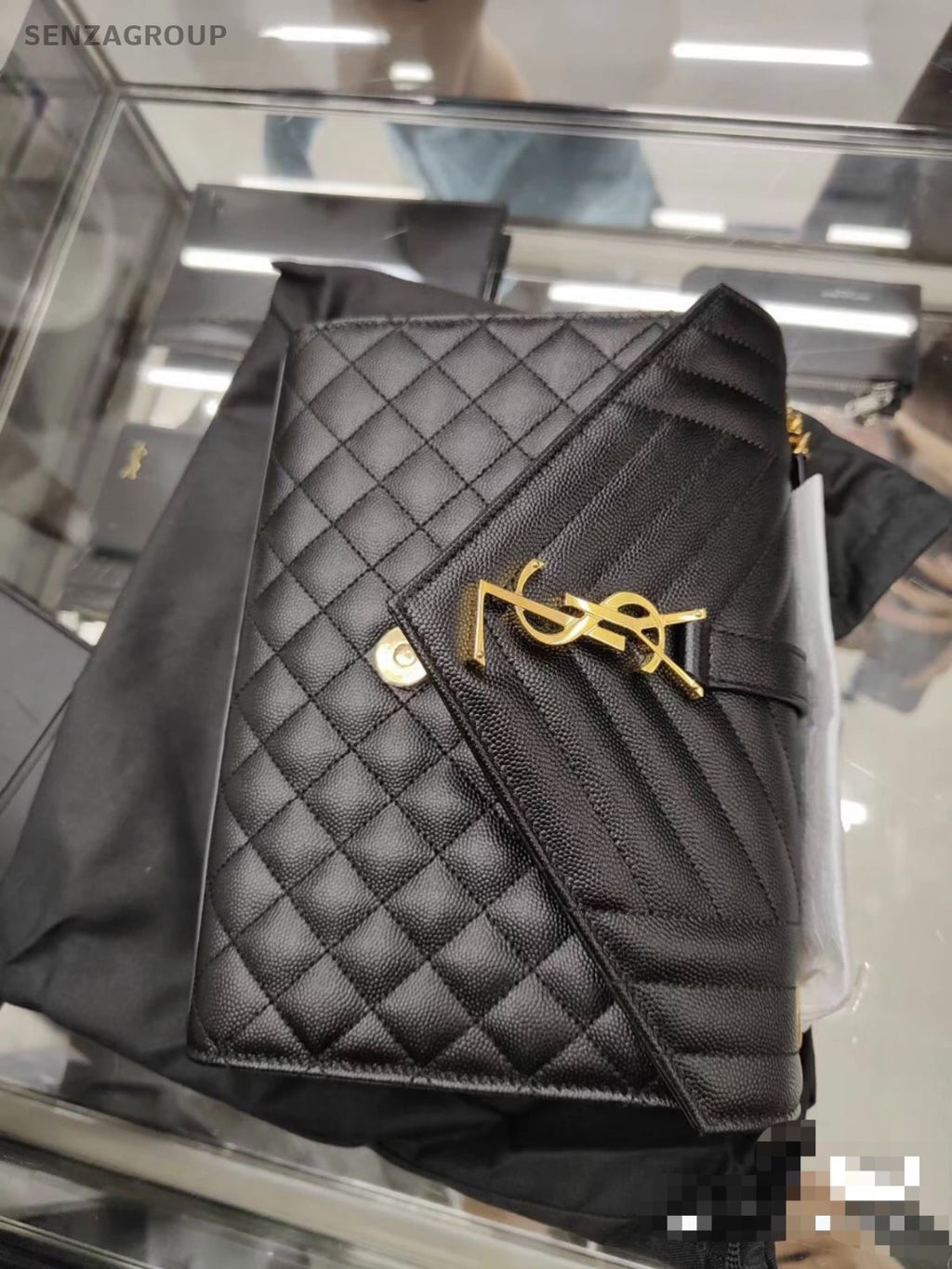 YSL Saint Laurent Envelope MM Chain Shoulder bag Black Gold Women Brand NEW