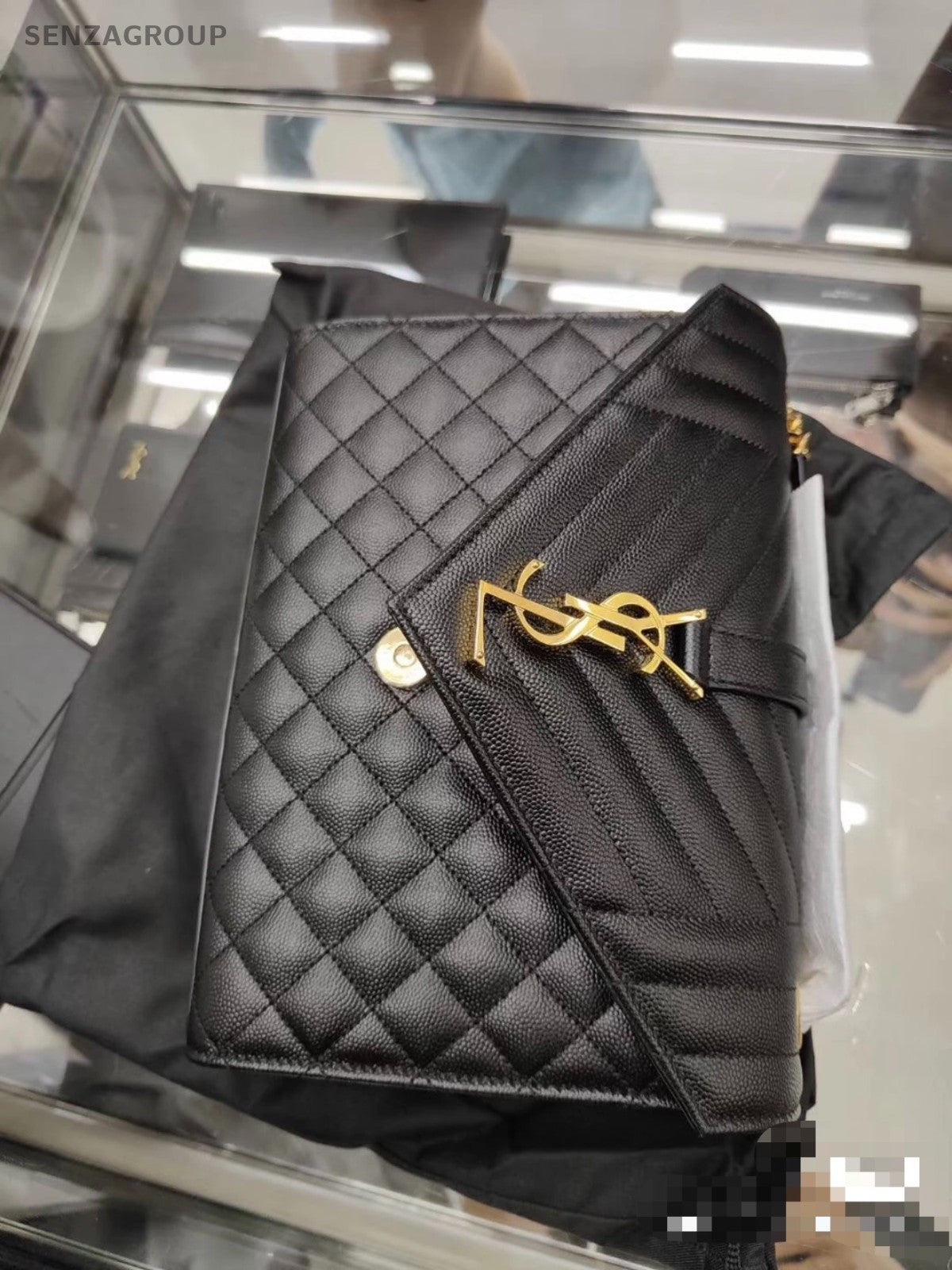 YSL Saint Laurent Envelope MM Chain Shoulder bag Black Gold Women Brand NEW