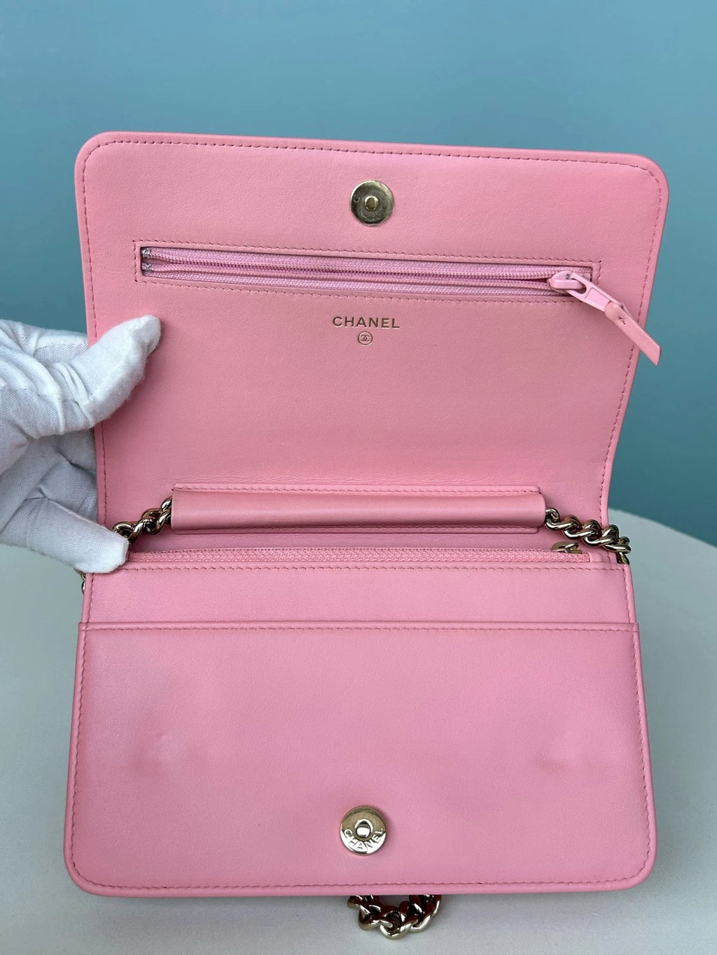 Chanel Leboy WOC Chain Calfskin Shoulder Crossbody Pink Silver Women Classic