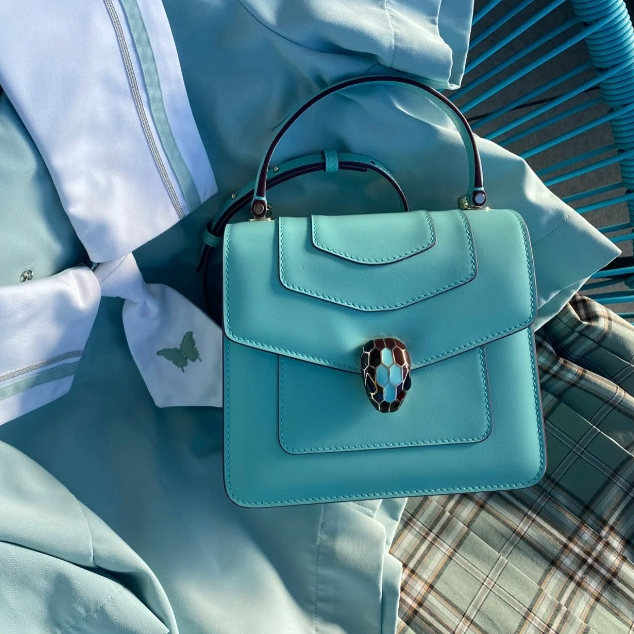 Bvlgari Serpenti Forever Top Handle Peppermint turquoise greenChain Shoulder bag