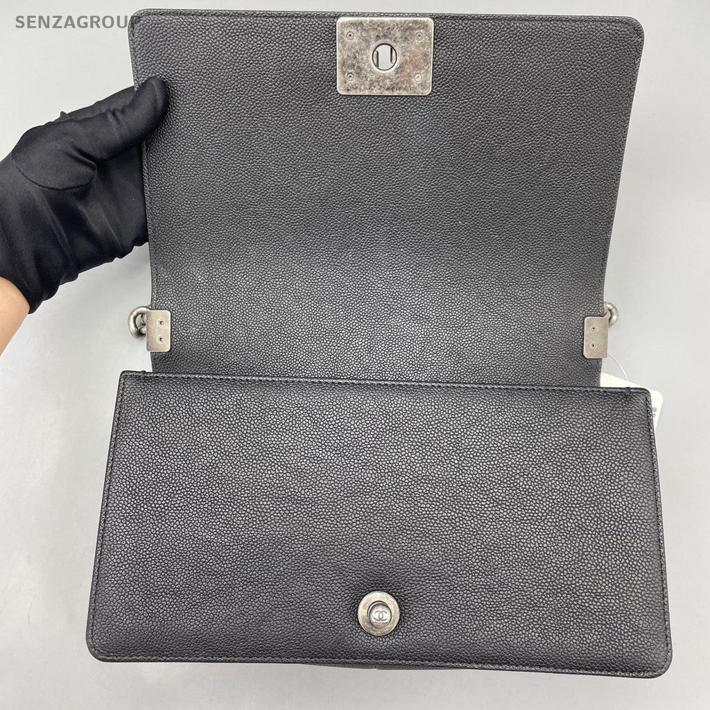 Chanel Leboy MM Chain Shoulder Bag Crossbody Black Silver Women Classic Diamond