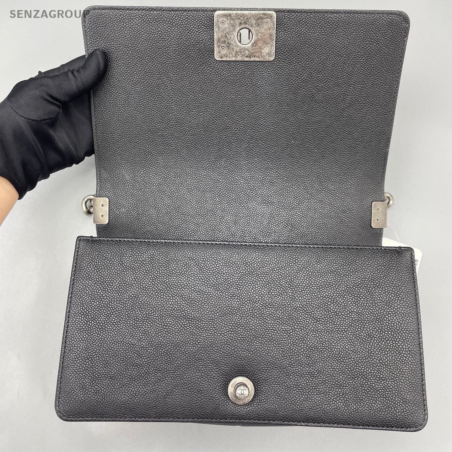 Chanel Leboy MM Chain Shoulder Bag Crossbody Black Silver Women Classic Diamond