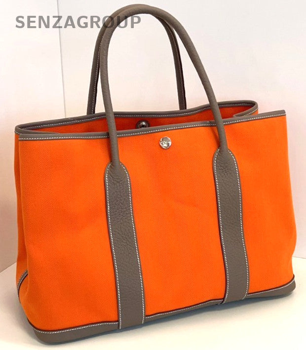 Hermes Gardenparty GP36 tote Handbag Almost Brand NEW Orange Elephant Grey