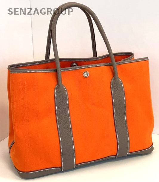 Hermes Gardenparty GP36 tote Handbag Almost Brand NEW Orange Elephant Grey