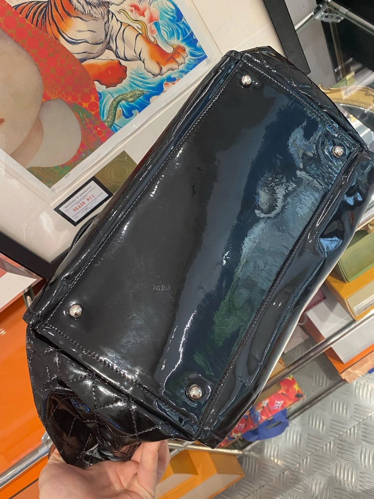 Chanel Women's Patent Leather Shoulder Bag Black