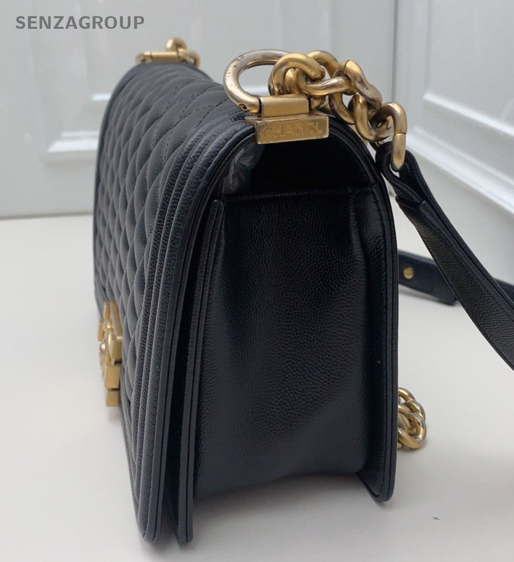 Chanel Leboy MM Chain Diamond Shoulder Bag Black Gold Women Classic Fashion