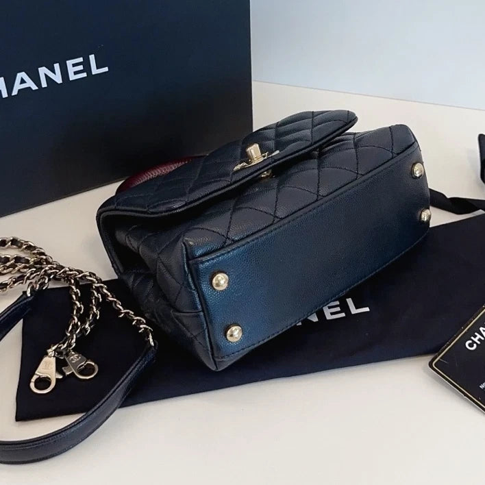Chanel Cocohandle Mini Chain Top Handle Shoulder Crossbody Black Gold Women