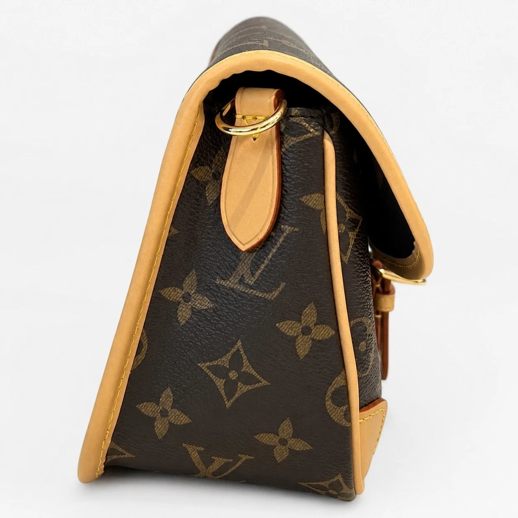 Louis Vuitton Diane Monogram Canvas Shoulder Crossbody Bag Brown Gold Buckle