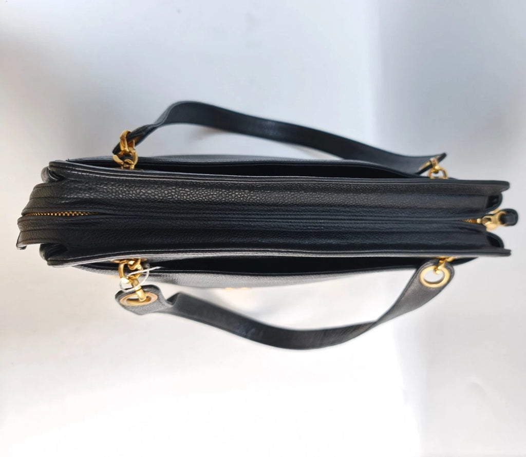 Chanel Vintage Tote Bag Shoulder Bag Black Gold Hardware Women Classic