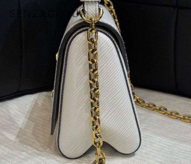 Louis Vuitton Twist Epi Leather Top Handle Bag Chain Crossbody White Gold Women