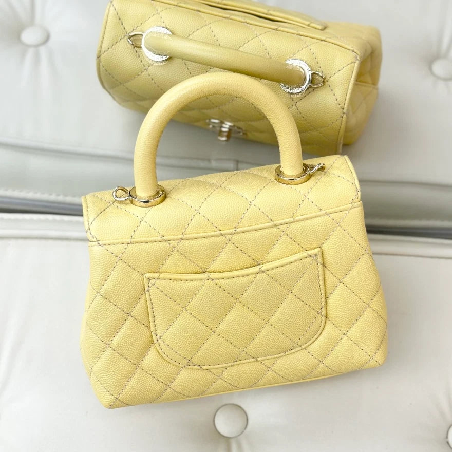 Chanel Coco Handle Mini Calfskin Top Handle Chain Crossbody Yellow Gold S