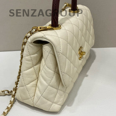 Chanel Coco Handle Small White Gold Calfskin Quilted Chain Bag