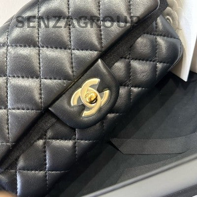 Chanel CF Mini Black Gold Lambskin Quilted Chain Crossbody Bag