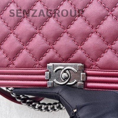 Chanel Red Silver Hardware Large Classic Flap Boy Bag Chain Shoulder Bag