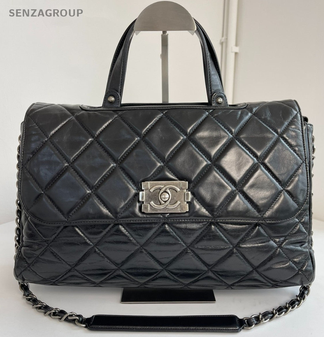 CHANEL Briefcase Top Handle Oil waxed leather Chain Shoulder Handbag Women Black