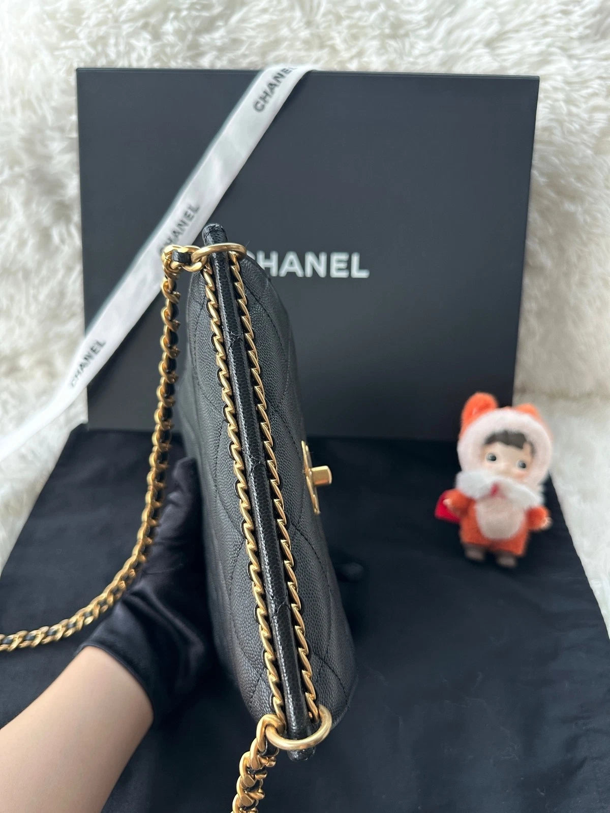 CHANEL Black Gold Leather Crossbody Bag For Women