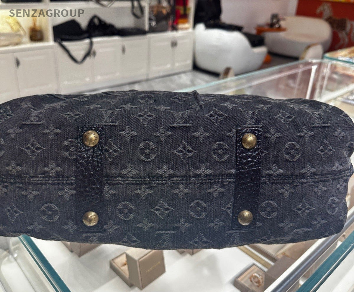 Louis Vuitton Cabby Denim Monogram Top Handle Bag Crossbody Black Gold Women