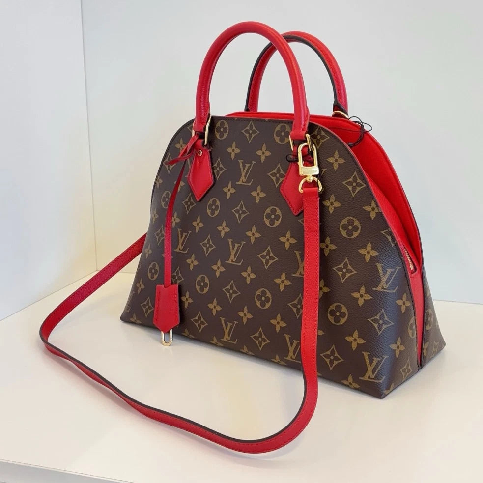 Louis Vuitton Alma BB Monogram Brown Red Shoulder Bag Top Handle Excellent